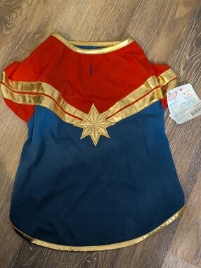 Marvel Dog Captain Marvel Shirt in Red, Blue & Gold